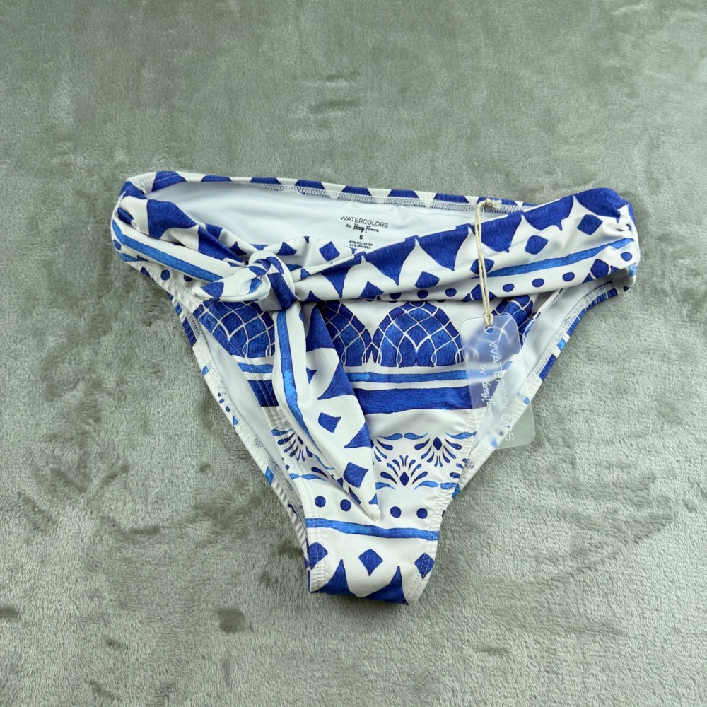 NWT Watercolors by Kenny Flowers‎ Blue White Patterned Women's S Bikini Bottom